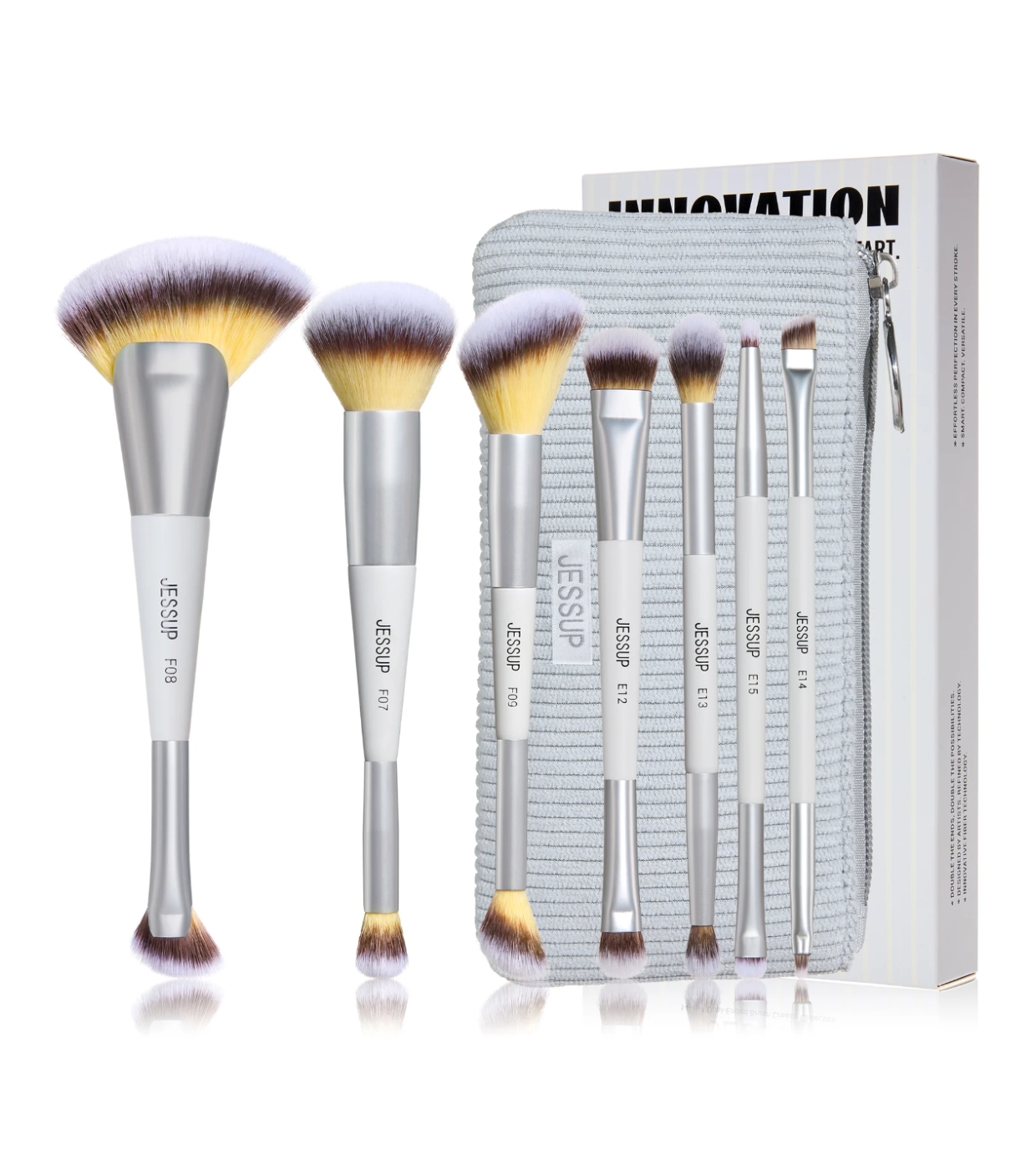 Jessup Beauty - *Innovation in Hand, Beauty in Heart* - Conjunto de 7 pincéis duplos - Quiet Gray