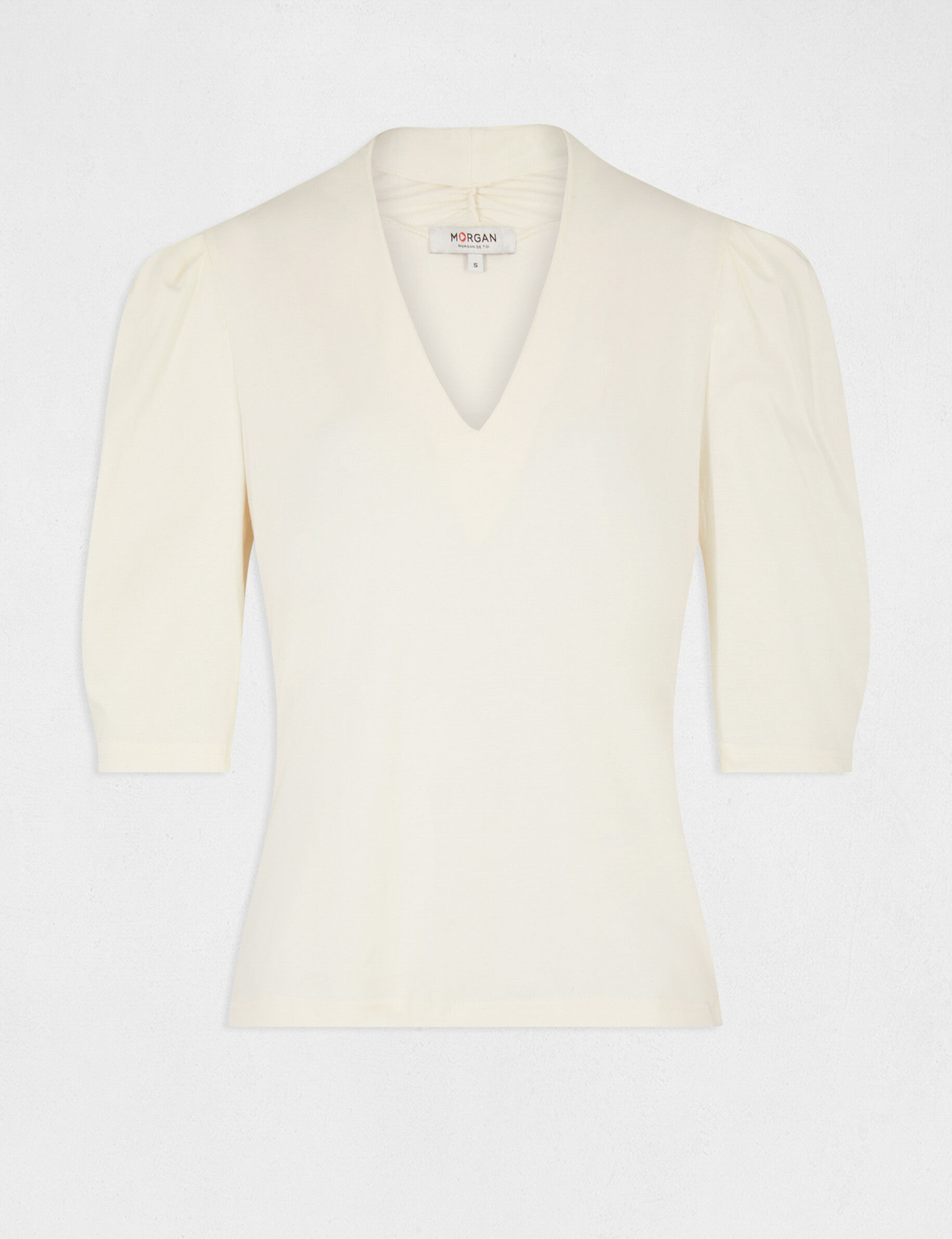 T-shirt manches 3/4 ballons ecru moyen femme - ecru_moyen