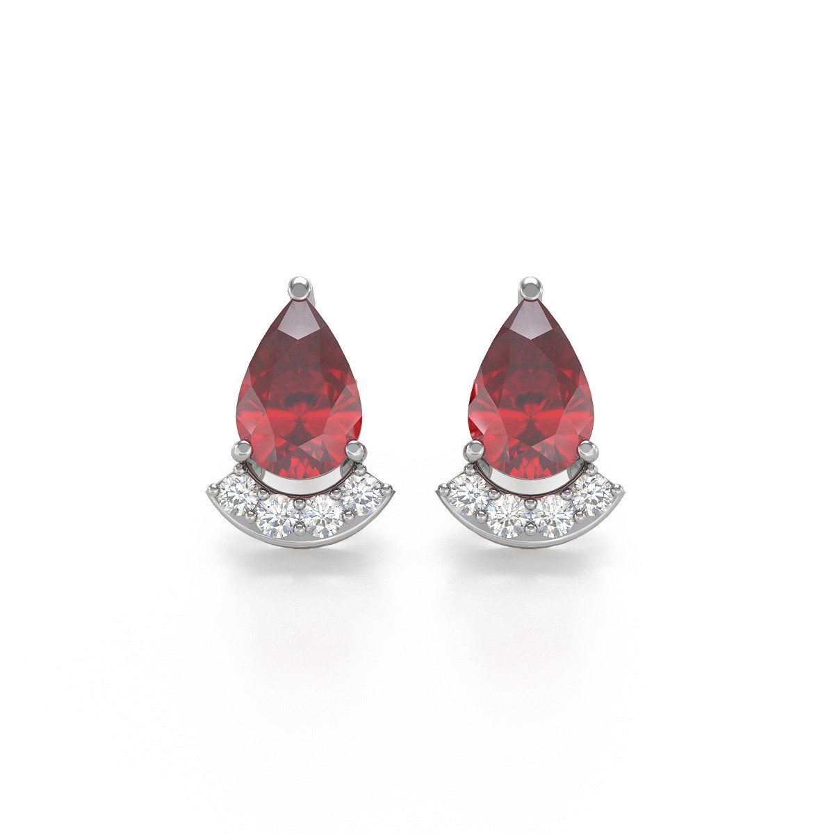 Boucles d'oreilles ADEN Or 585 Blanc Rubis forme Poire et Diamants 1.4grs