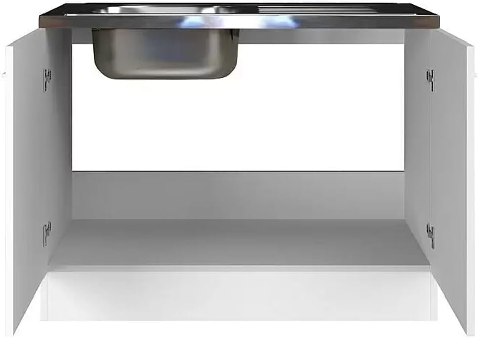 Smart Möbel Spülenunterschrank mit Arbeitsplatte & Spüle - 100 cm breit - Weiß - Rapido