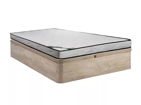 Ensemble 160 x 200 cm sommier coffre naturel clair + matelas mousse et coutil bambou ép.15cm - KANANI de NATUREA