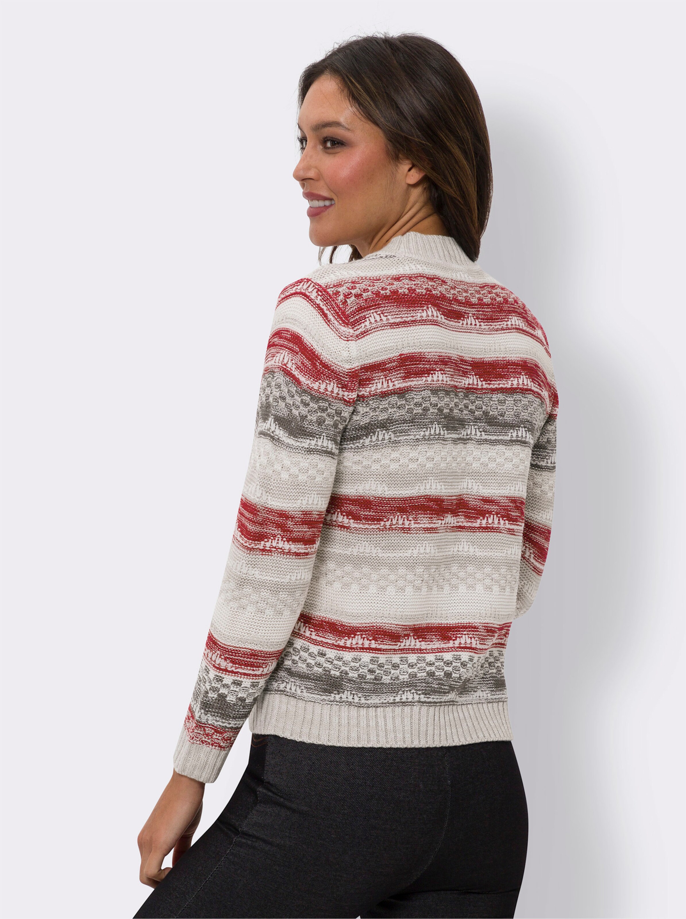 Stehkragenpullover im Strickmuster-Mix