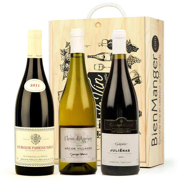 Coffret bois 3 vins de Bourgogne