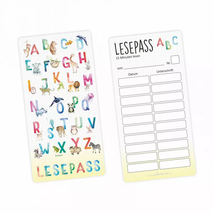 Nikima Lesepass Alphabet Lesezeichen zum lesen üben Grundschule 10-100 Stück 100 Stück