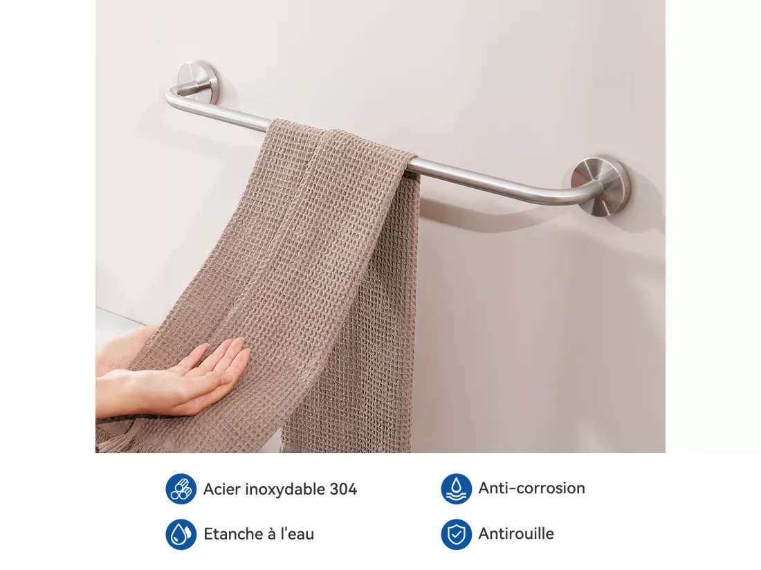 Colonne Douche Mécanique,Hauteur Réglable 90-1240mm Set de Douche en Laiton Chromé+60cm Porte-Serviettes Salle Bain Auto-adhésif ou Perçage en Inox