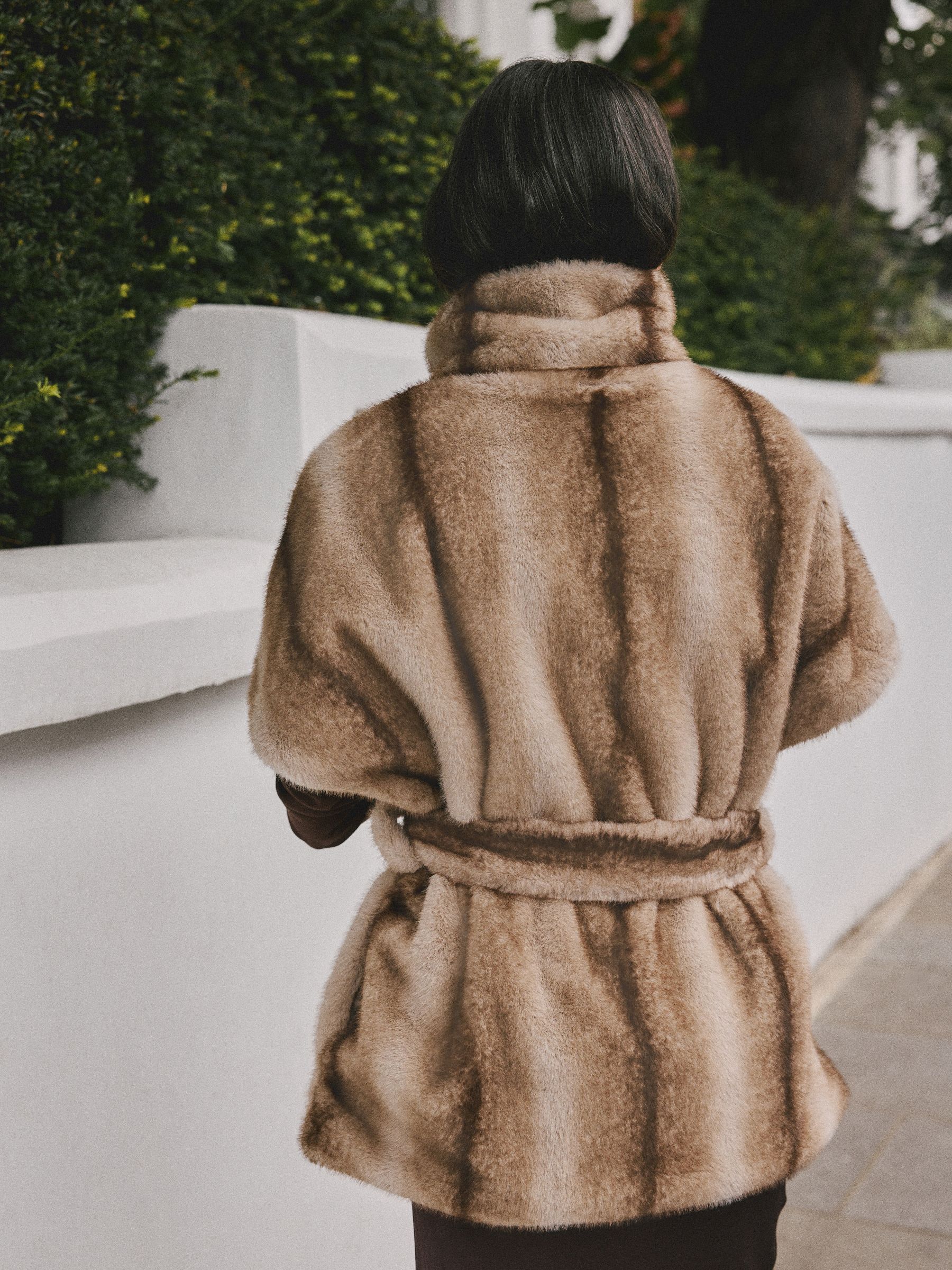 Camel - Faux Fur Tie Waisted Gilet
