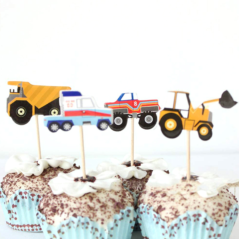 (24-tlg. Set) Kuchenstecker Kinder Tortenstecker Topper Dekoration für Torten / Kuchen - Fahrzeuge