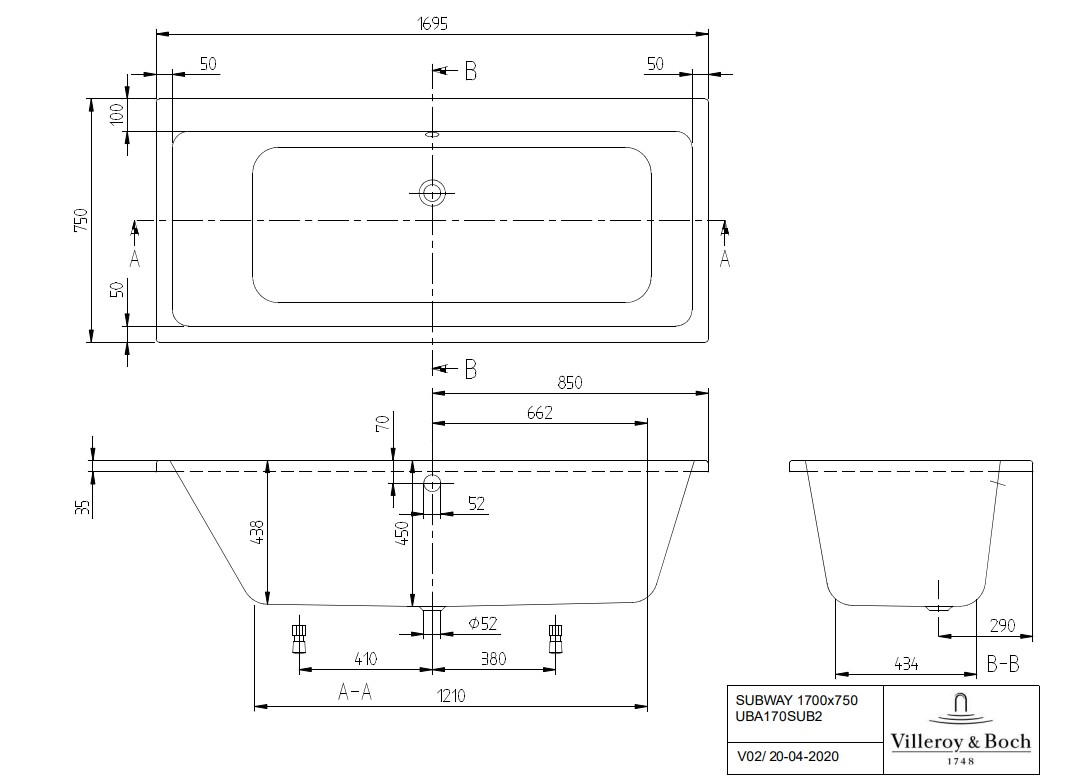 Villeroy & Boch Subway inbouw ligbad 170x75cm wit