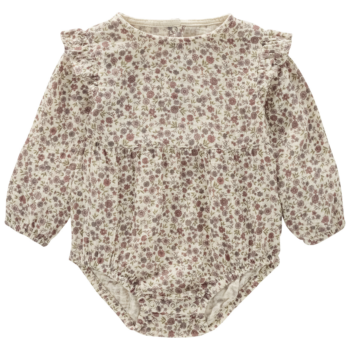 Topomini Pure Collection Baby Musselin-Body mit Blümchen hellbeige / dunkelrosa