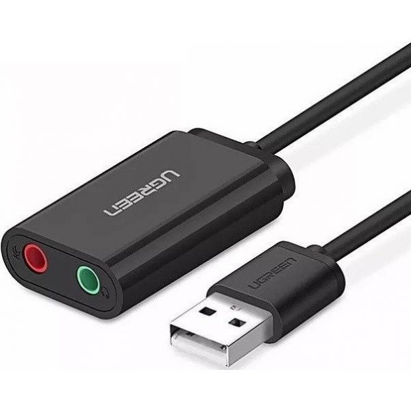 Ugreen Placa de Som USB US205 USB 2.0 para 2x3.5mm Preta 30724