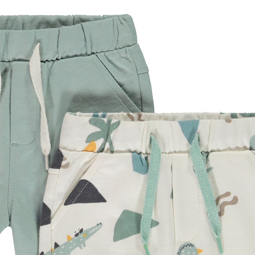 Lot de 2 bermudas molleton uni et imprimé pour bébé garçon - Vert