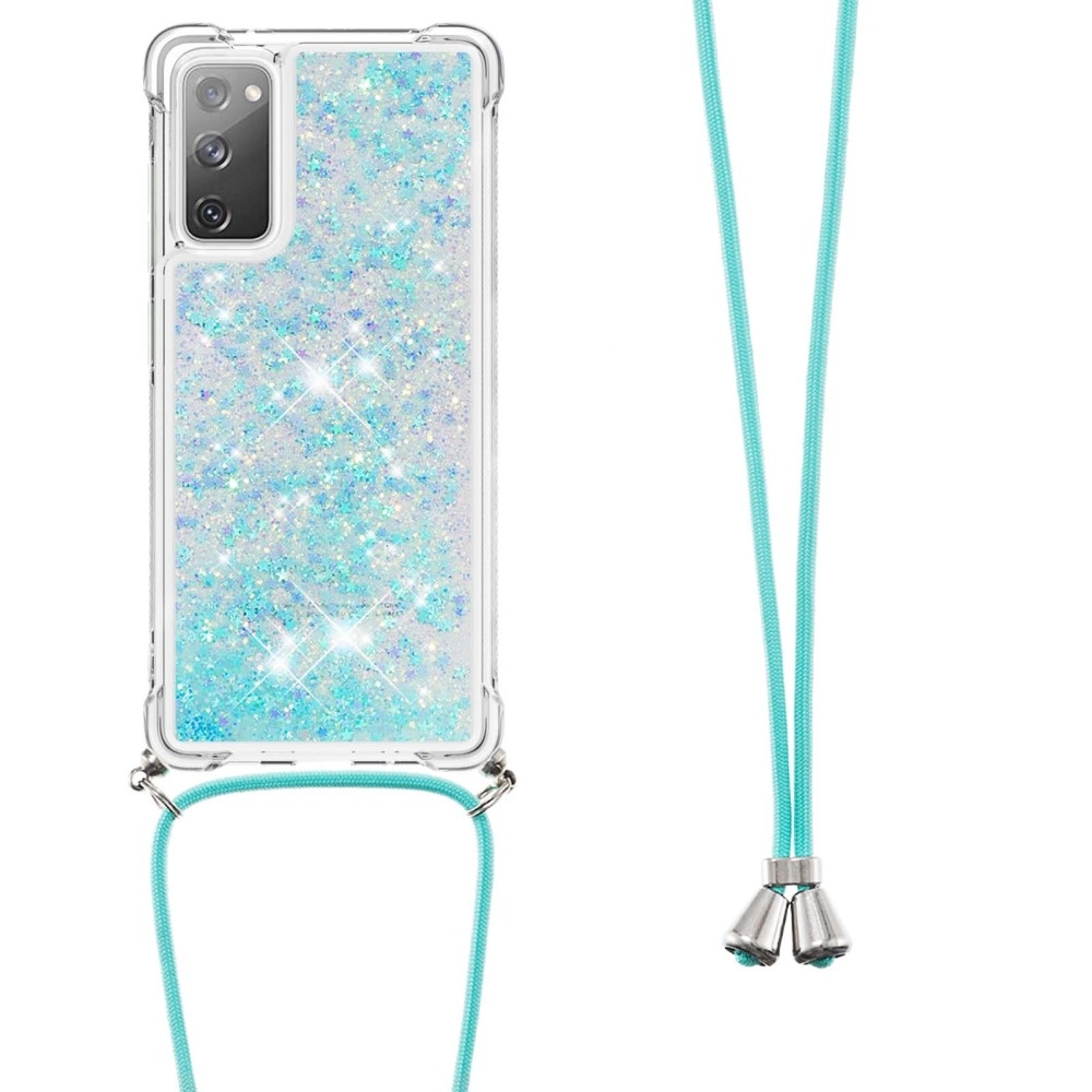 Samsung Galaxy S20 FE / S20 FE 5G Necklace Gummi Hülle Liquid Glitzer   Handykette (130cm) - Türkis