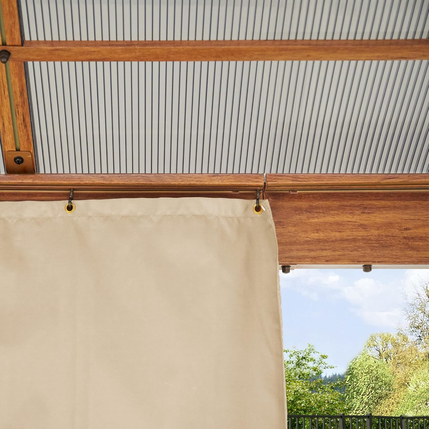 TOOLPORT Gartenpavillon 3x4 m Holzoptik, ca 8 mm Polycarbonat-Dach, 4 Seitenteile in Champagner