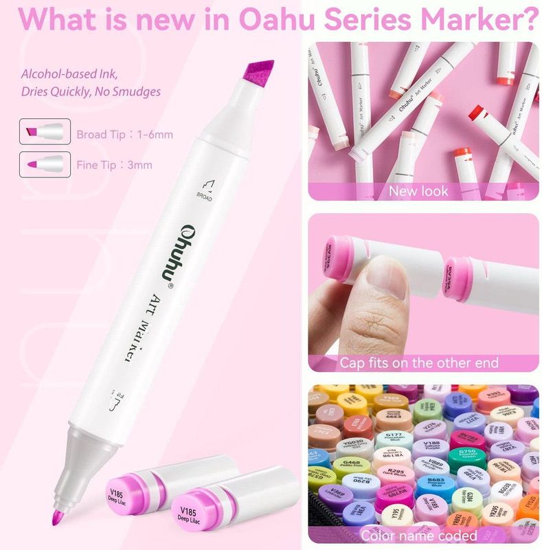 Ohuhu - Fine & Chisel - Alcohol gebaseerde Verfstiften - Set van 120 - Met Blender en Etui