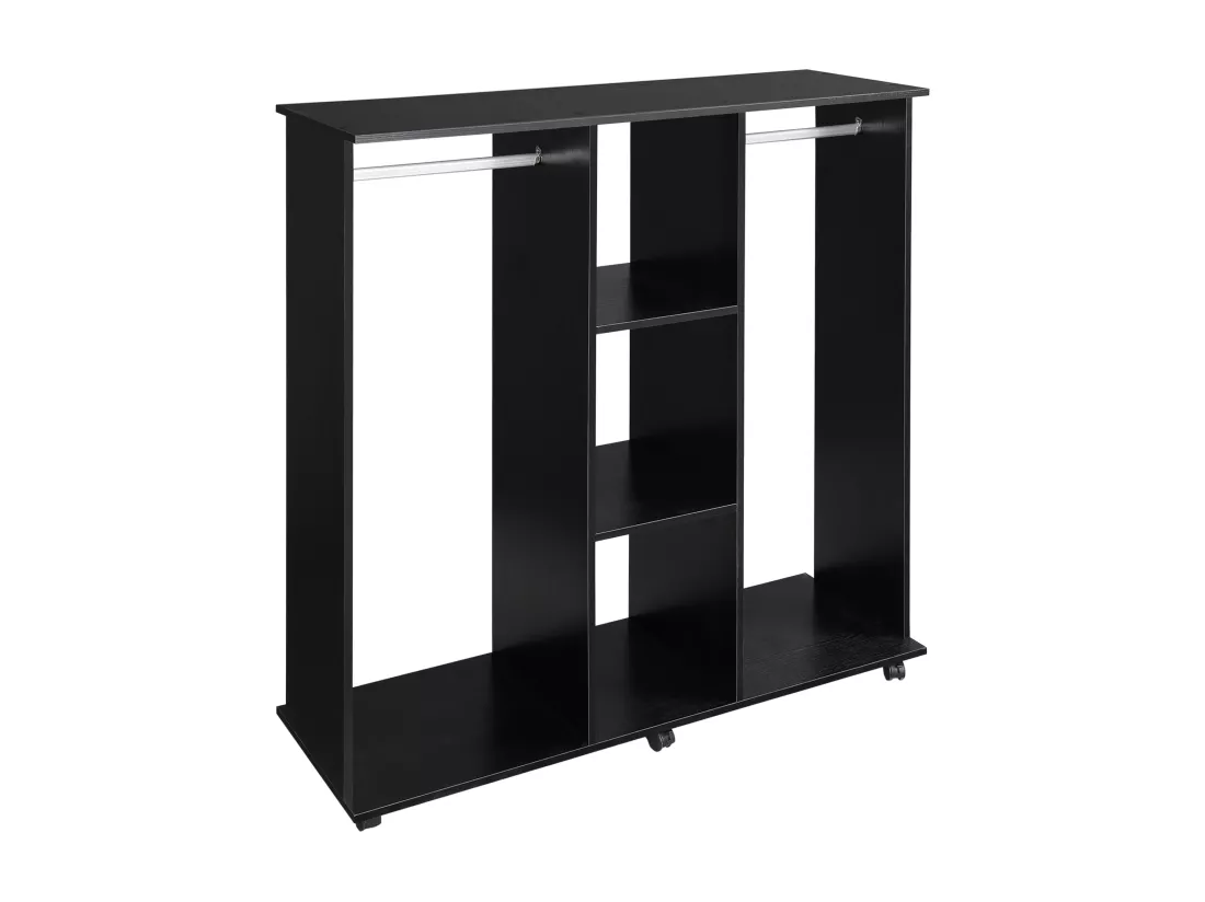 Armoire penderie meuble de rangement mobile 6 roulettes 120L x 40l x 128H cm panneaux de particules aspect bois noir
