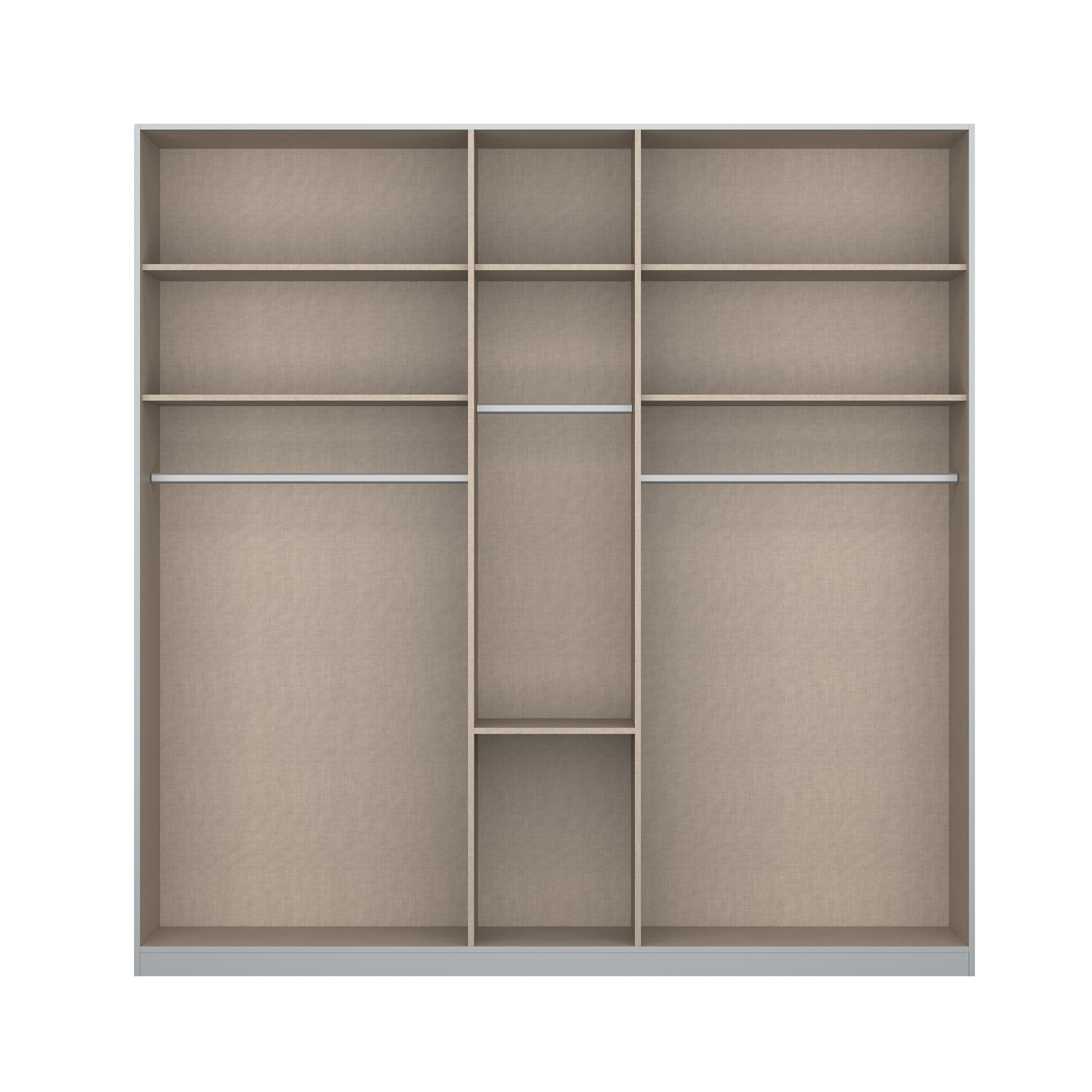 Drehtürenschrank - seidengrau - Kristallglasspiegel - 5-türig - 3 Schubkästen - 226x229 cm