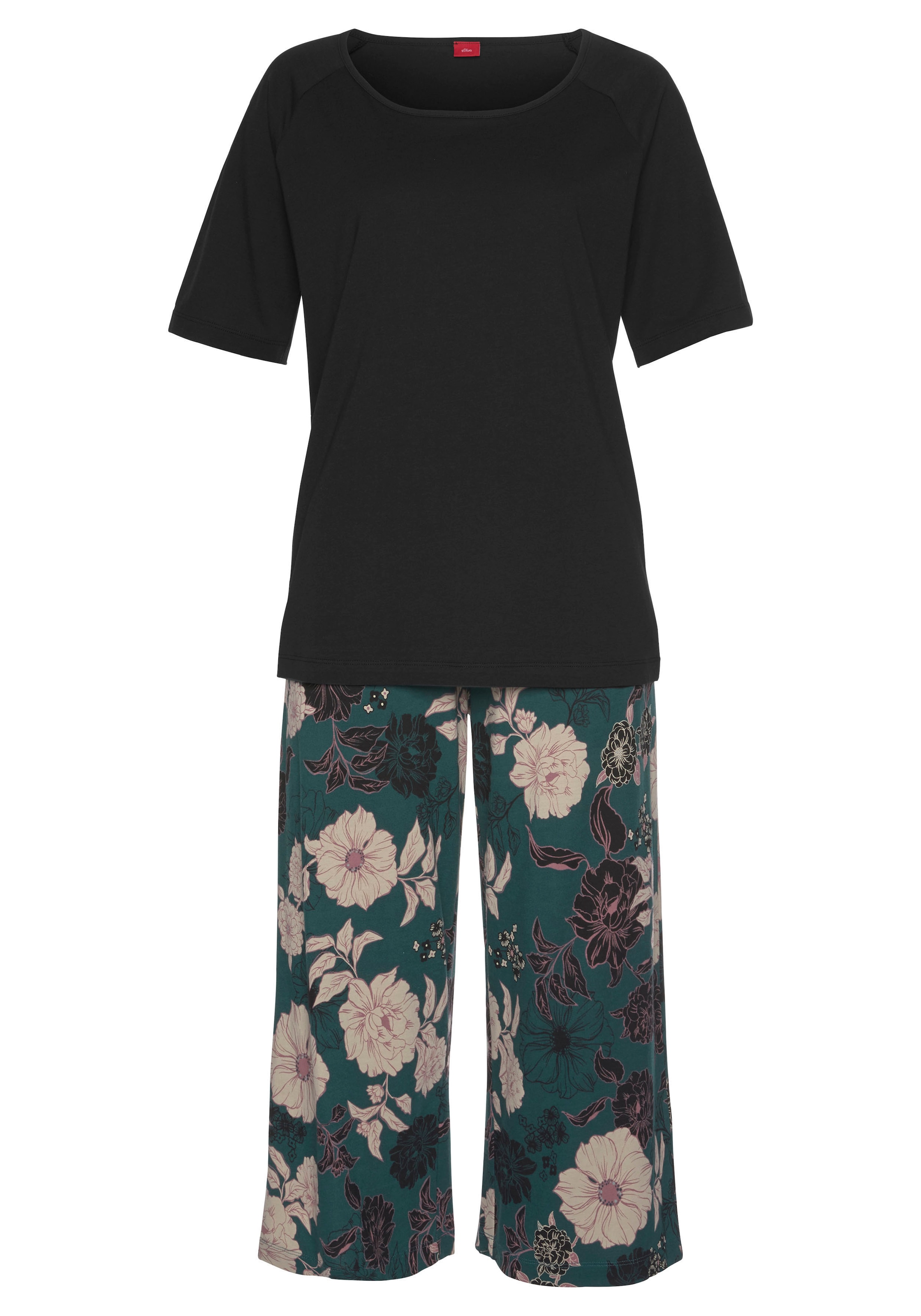 s.Oliver Capri-Pyjama, 2 Stk. mit geblümter 3/4-Culotte