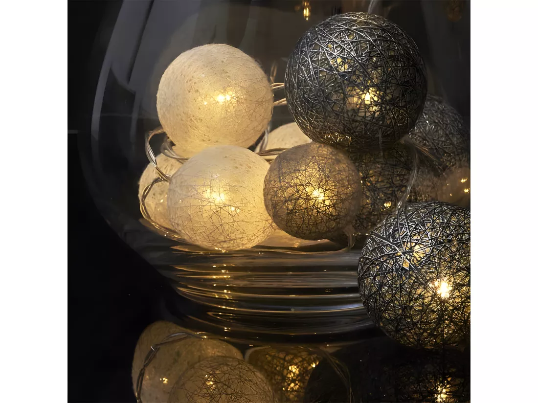 Guirlande Boule Usb 15 Led Multitaille Gris