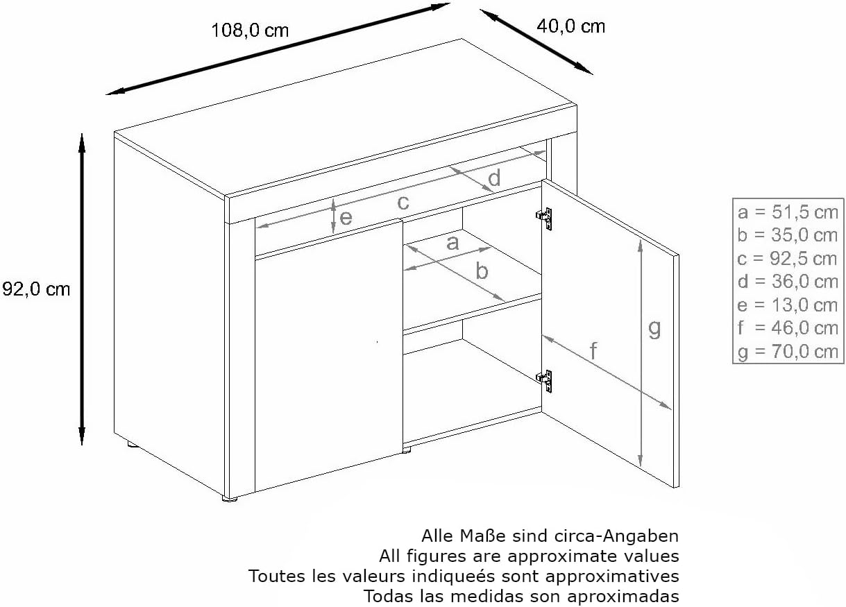 Vladon Lowboard Valencia, Made in Germany, TV-Kommode mit 1 offenem Fach und 2 Klappen, Weiß matt/Schwarz Hochglanz/Schwarz Hochglanz (155 x 46 x 40 cm)