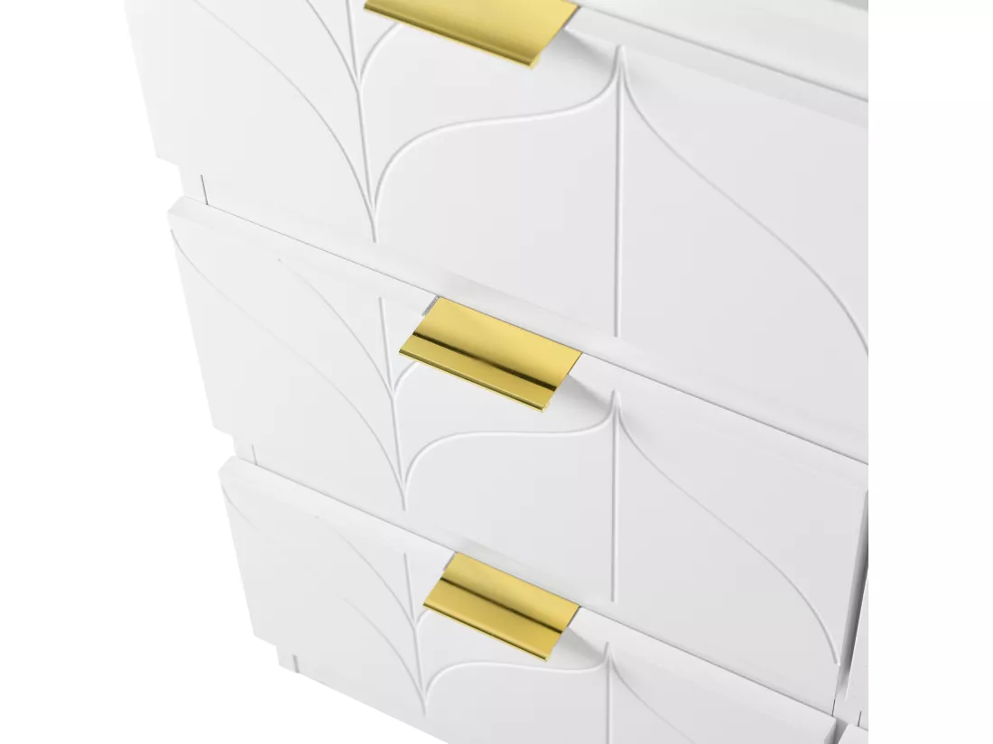 Coiffeuse pivotante contemporaine scandinave avec 6 tiroirs - décorée de motif fleuri - Blanc