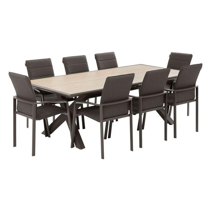 Ensemble table de jardin AXIOME Vanille & Marron + 8 fauteuils DIESE Praline
