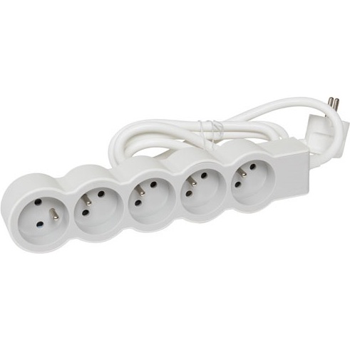Rallonge multiprise extra-plate - 5 prises - 2P+T - cordon 1.5 m - blanc/gr