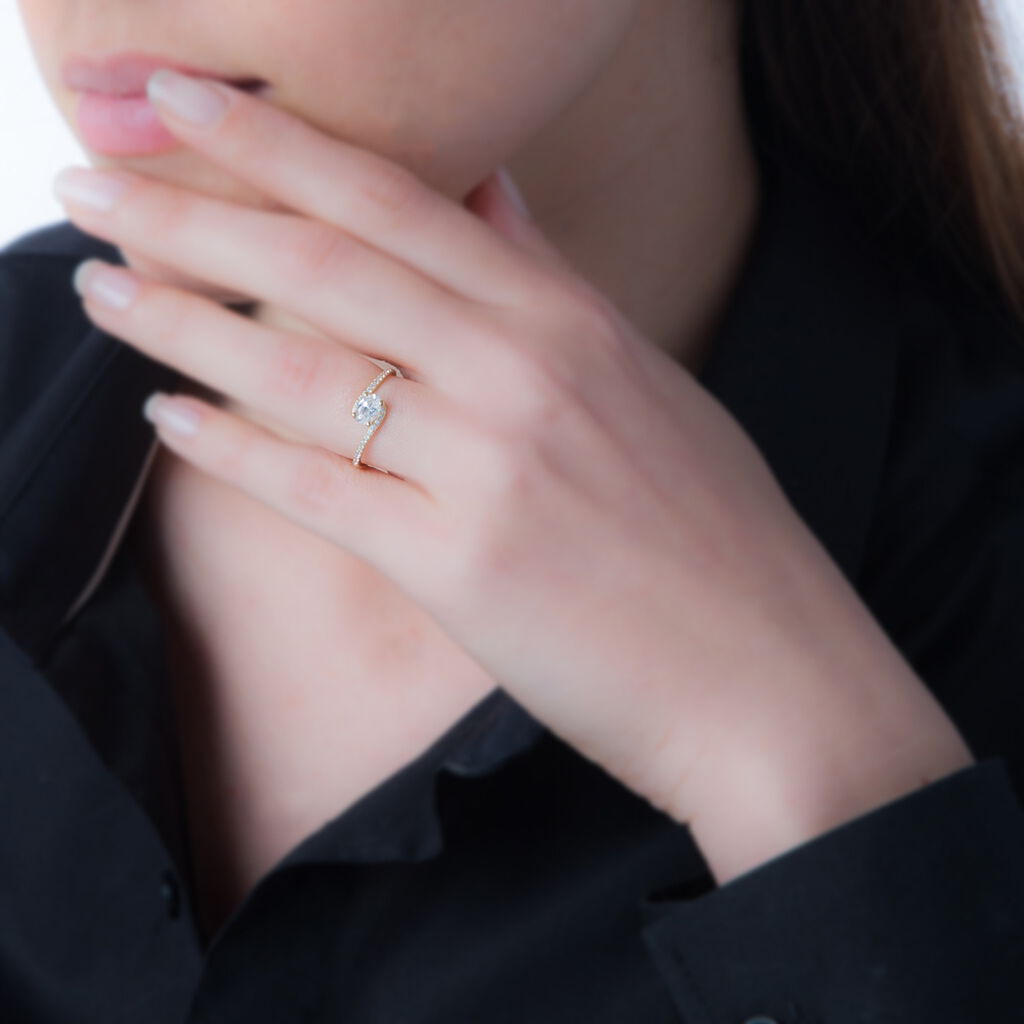 Bague Loriane Or Rose Aigue Marine Et Oxyde De Zirconium