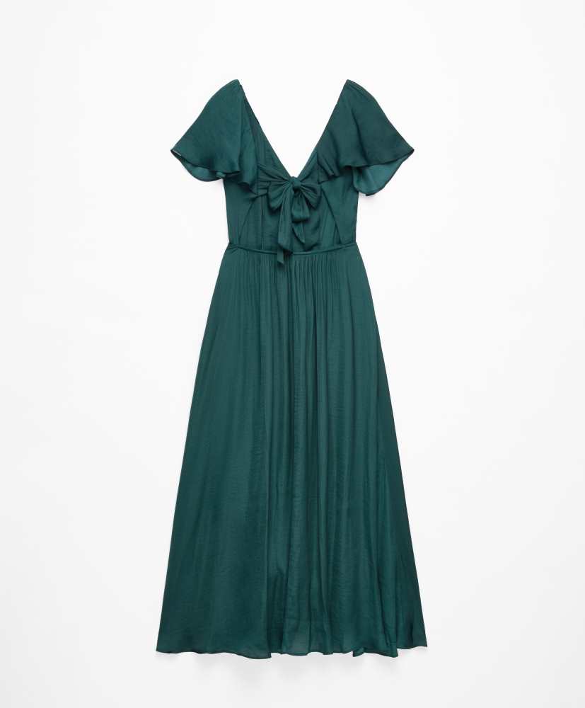 Vestido midi de cetim com costas abertas