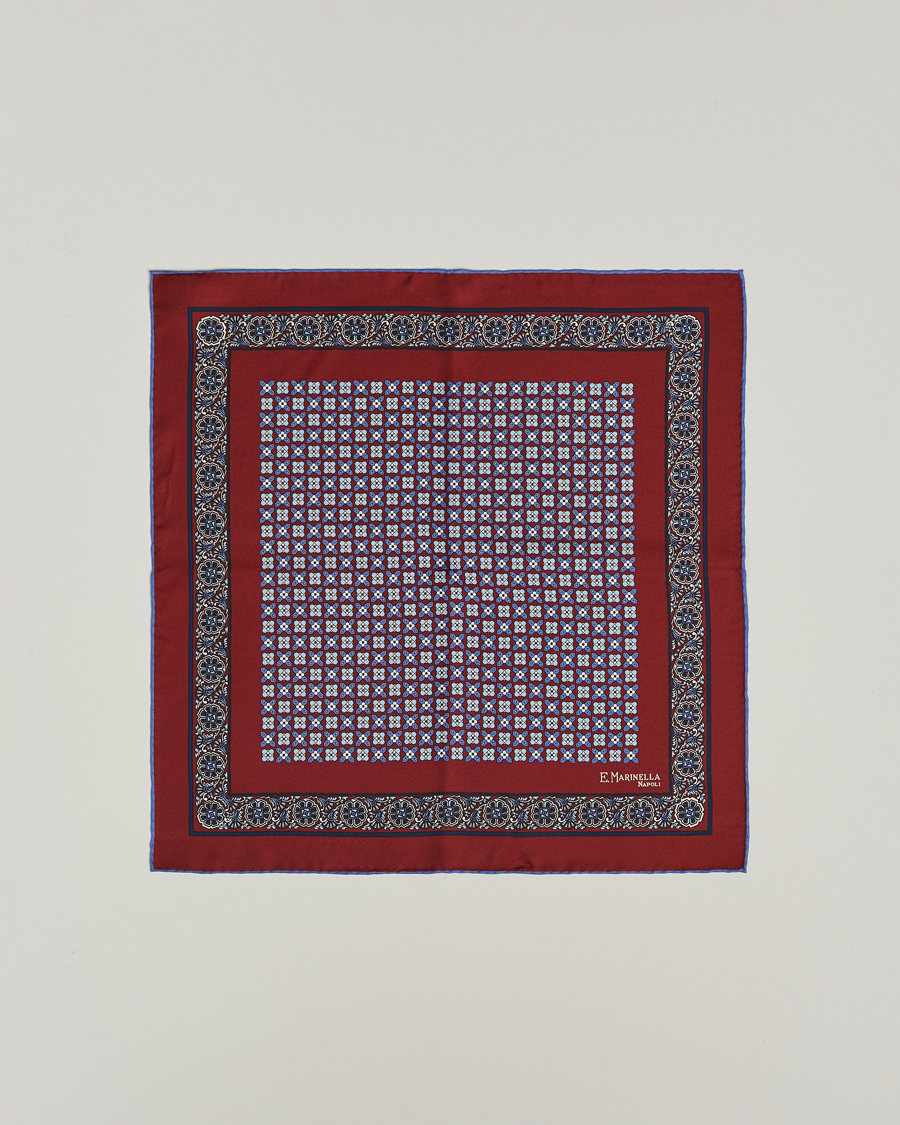 E. Marinella Silk Pocket Square Burgundy