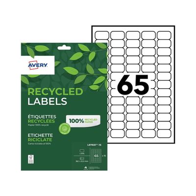 Avery - 975 Étiquettes recyclées blanches - 38,1 x 21,2 mm - Impression laser ou jet d'encre - réf LR7651-15