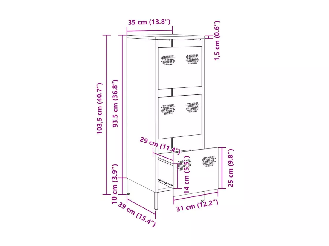Buffet haut noir 39x35x103,5 cm acier