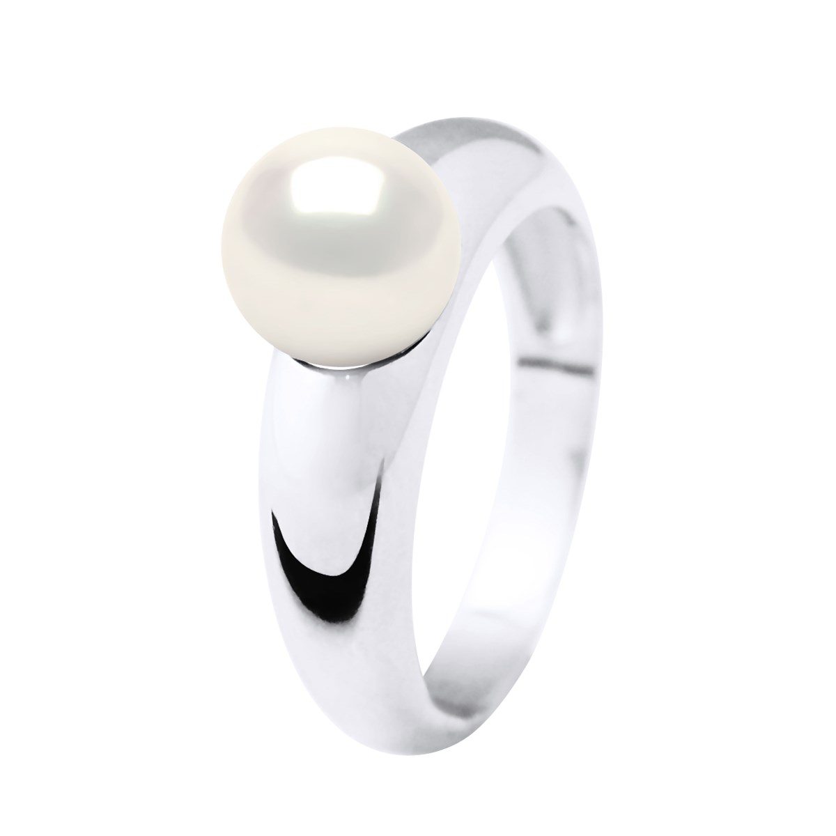 Bague Jonc Bombé Perle d'Eau Douce Ronde 8-9 mm Blanche Argent 925