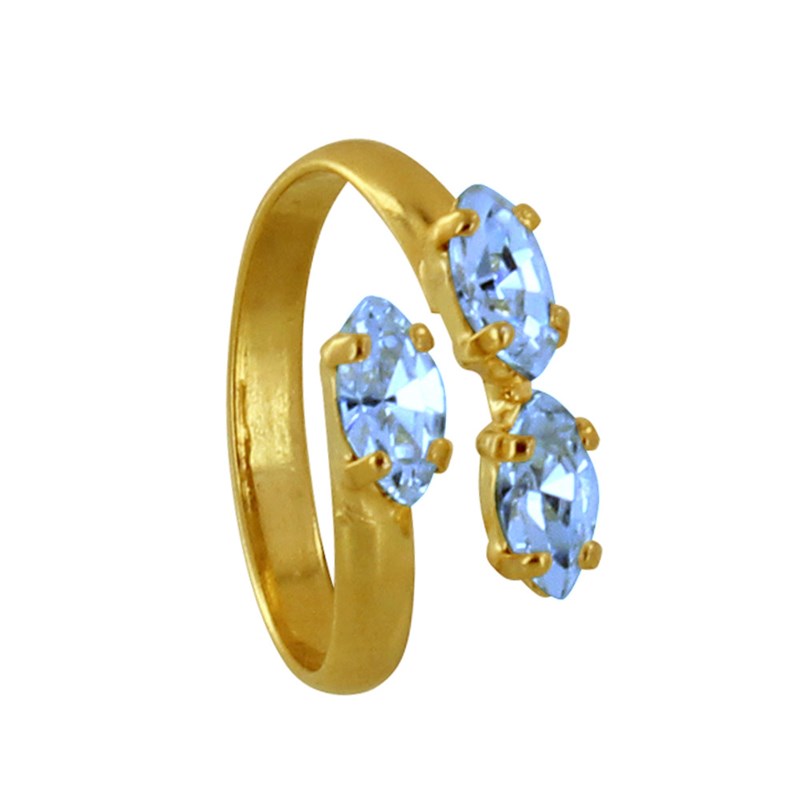 Bague Laiton Doré Trois Strass Bleu
