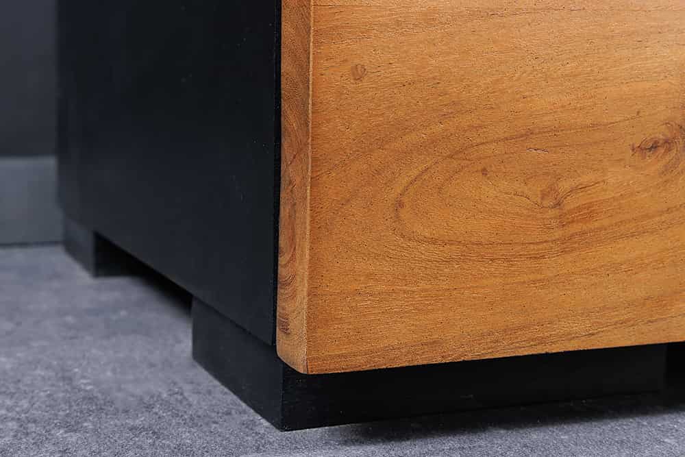 Massivholz TV-Lowboard GRAND ACACIA 180cm braun Akazie mit LED-Beleuchtung Baumkante