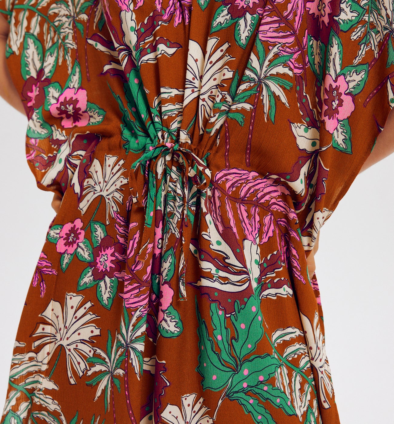Robe caftan courte imprimée - Imprimé marron