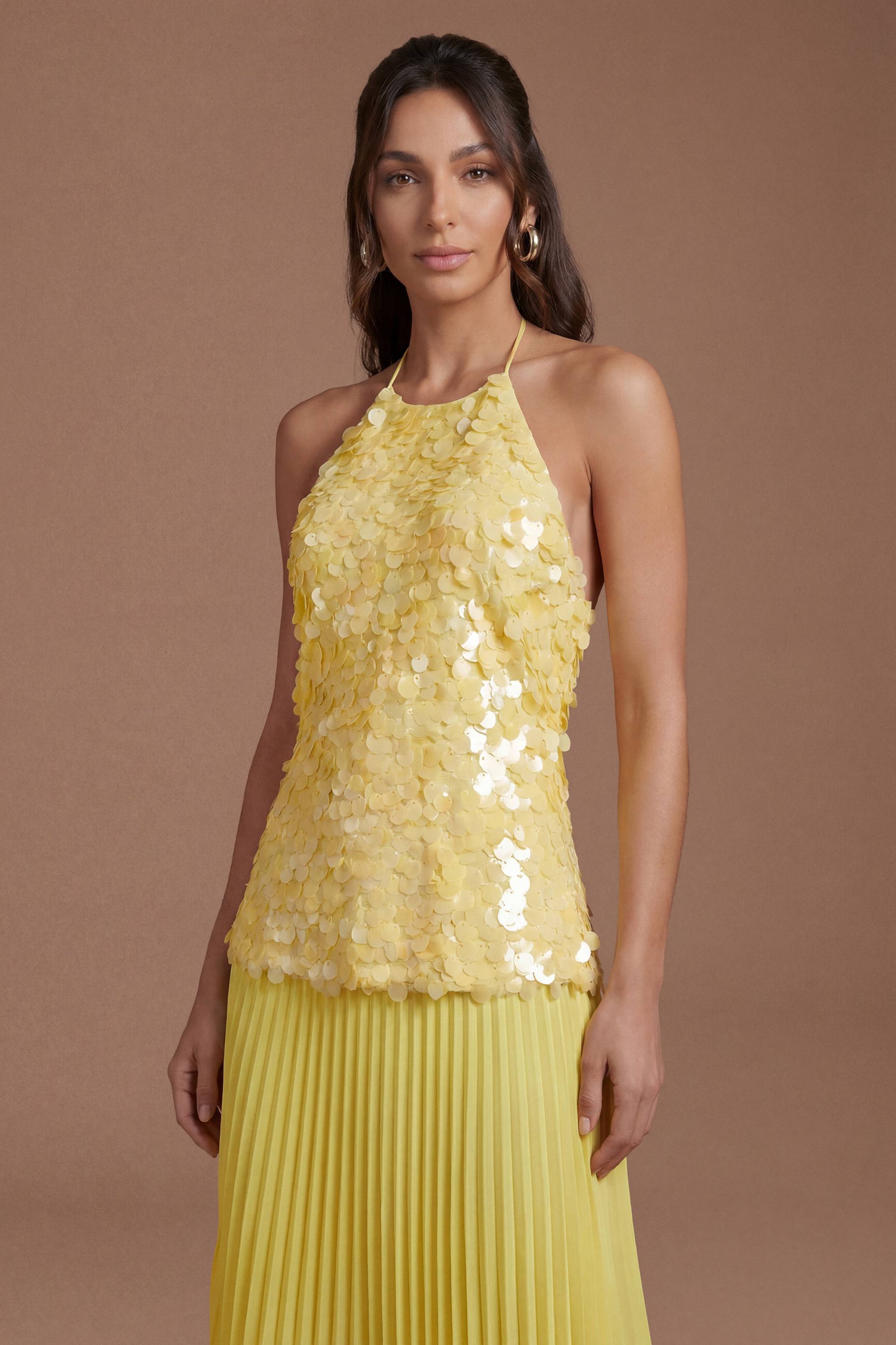 Coast Robe Midi Plissée À Sequins Et Col Licou