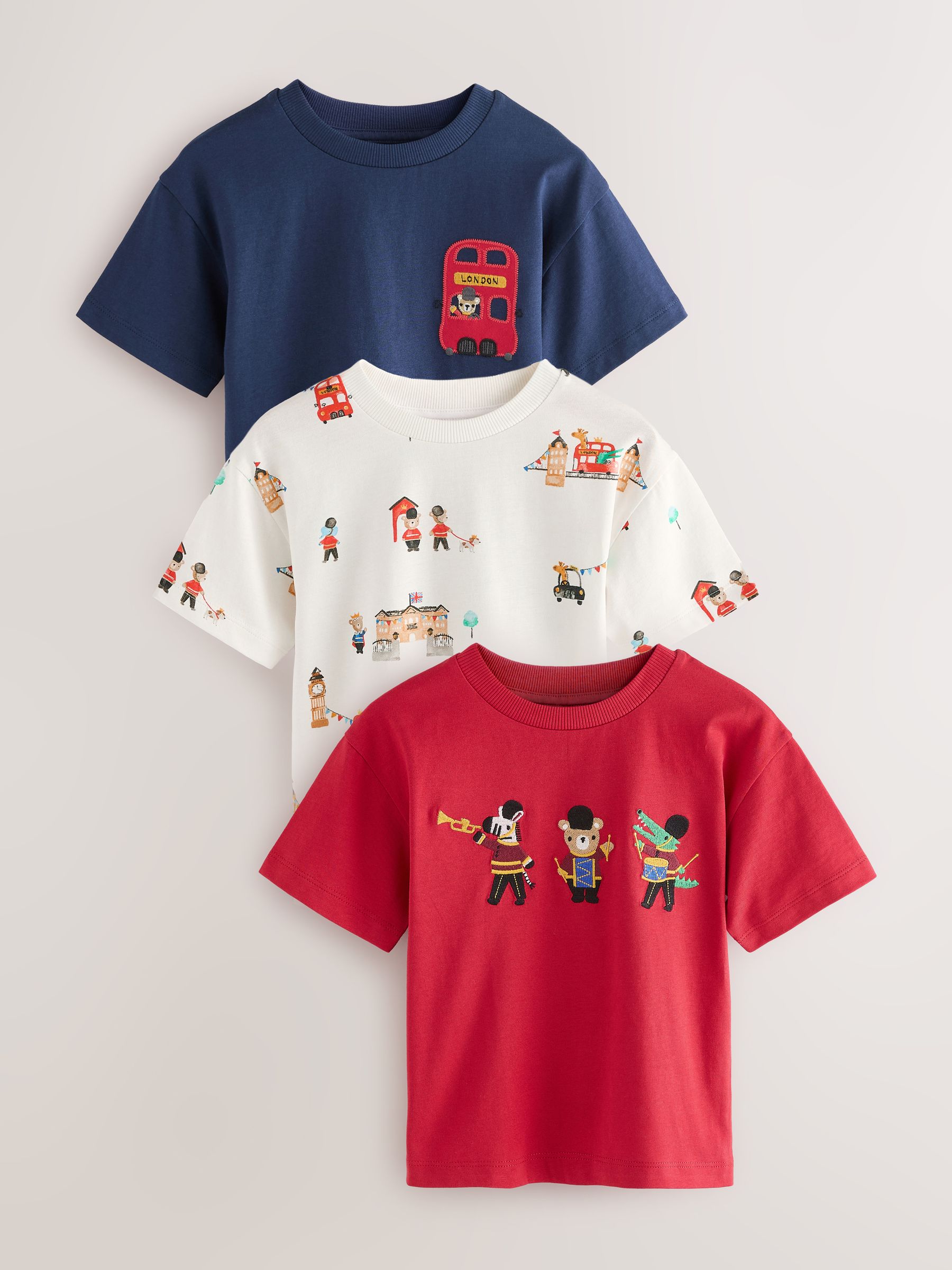 Navy London - Verpakking van 3 T-shirts met korte mouwen en applicatie (3mnd-7jaar)