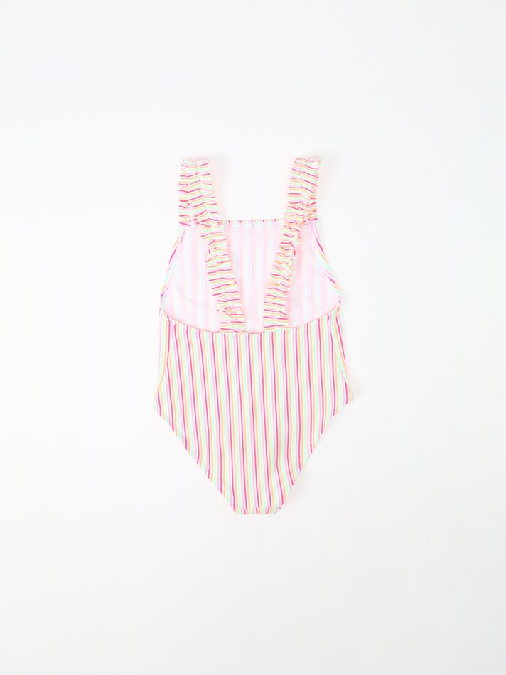 Conjunto de biquíni listrado e scrunchie - Fúcsia fluorescente