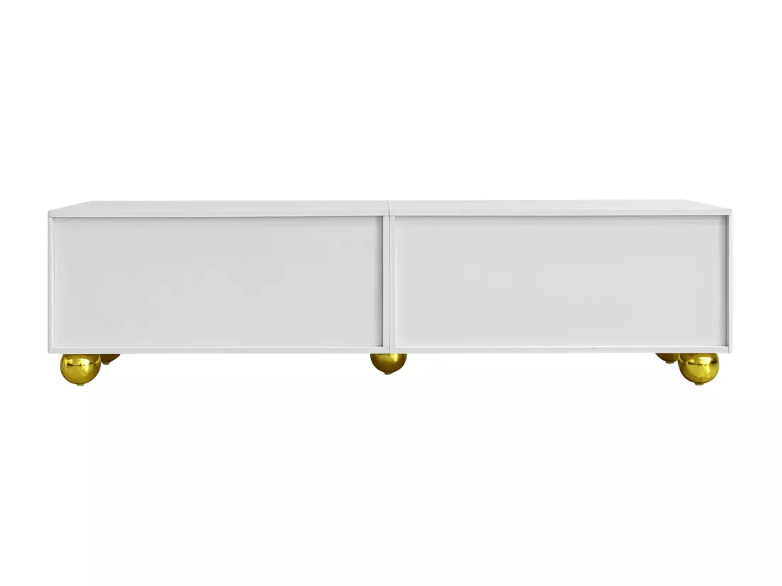Meuble TV 170cm, avec 4 portes décoration en arc, étagère de rangement, Pieds runds en métal Doré, Meuble de salon en bois - Blanc