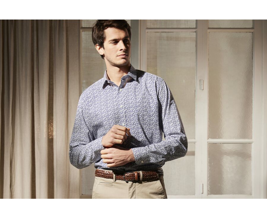 Chemise homme bleue à fleurs blanches - MARCOLIN