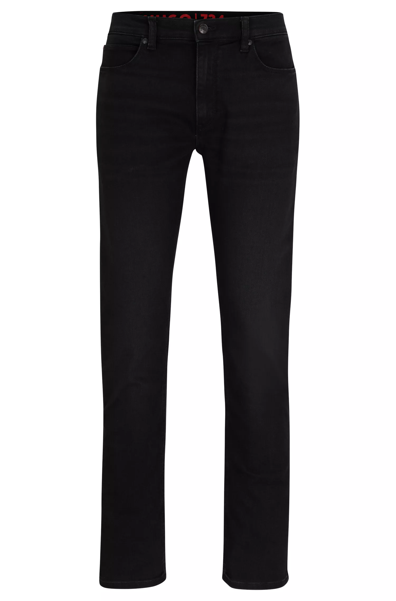 Calça jeans HUGO vermelha, extra slim fit, em denim preto com elasticidade confortável.