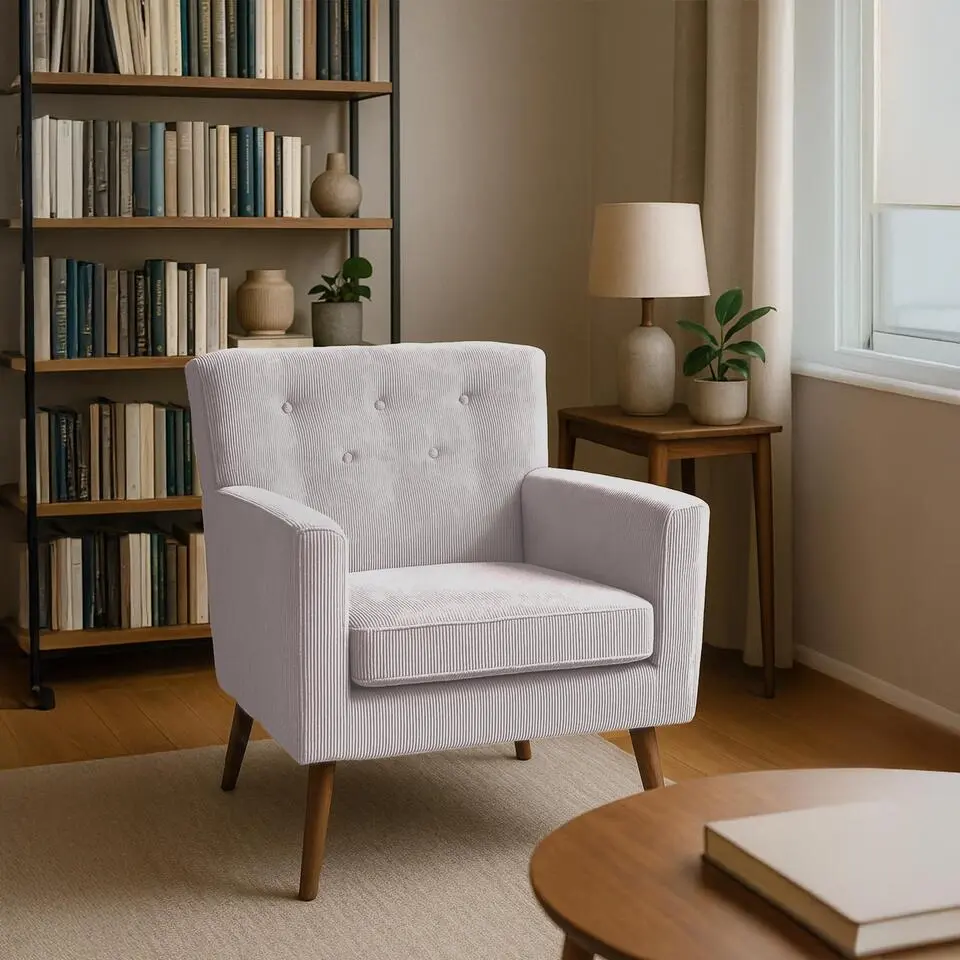 CLP Fauteuil Kioni bruin Frame - Ribstof - creme