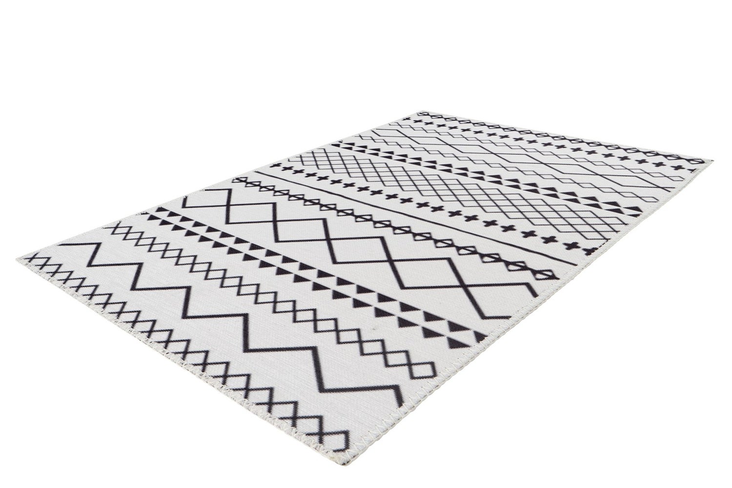 Platgeweven vloerkleed Ethereaque Wit / Zwart Etnisch design 120 x 180 cm