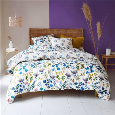 Linge de lit fleurs bleues - BECQUET CRÉATION