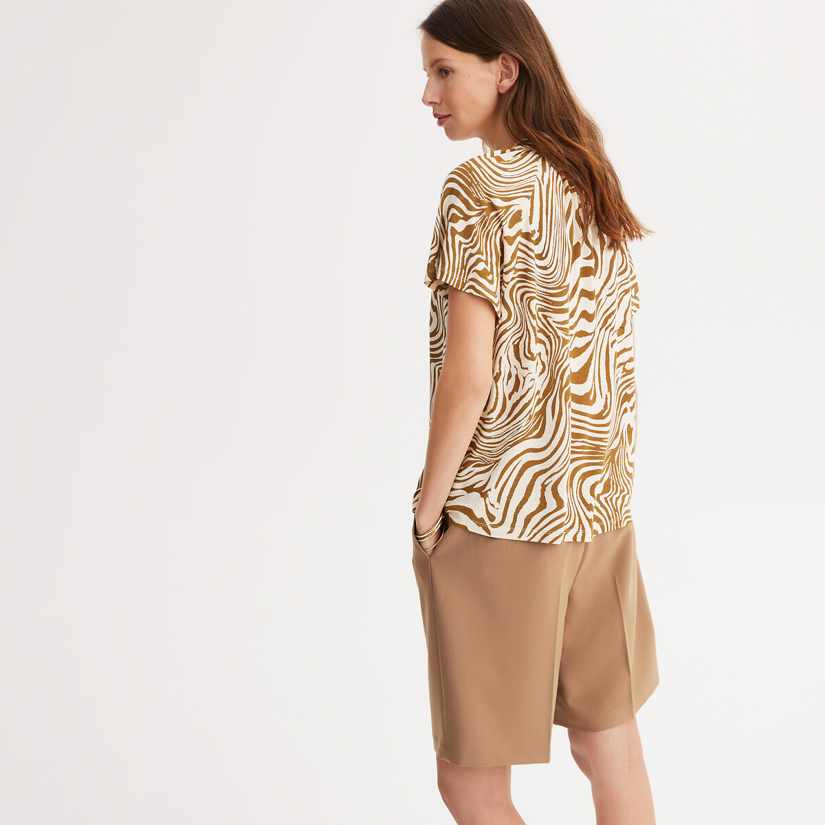 ANNE WEYBURN<br>Camiseta estampada com gola redonda e mangas curtas