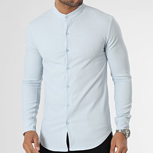 Chemise Manches Longues Col Mao Bleu Ciel