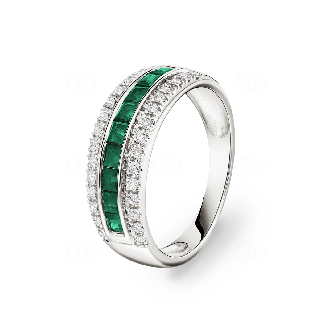 Smaragdring 750/18 K Weissgold mit Diamanten 0.20 ct H/si