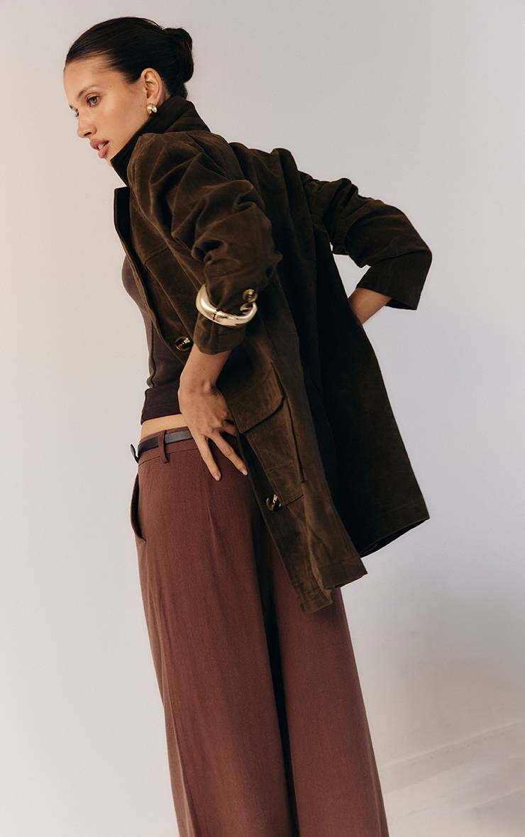 Marron Foncé Manteau Blazer Long Oversize En Synthétique