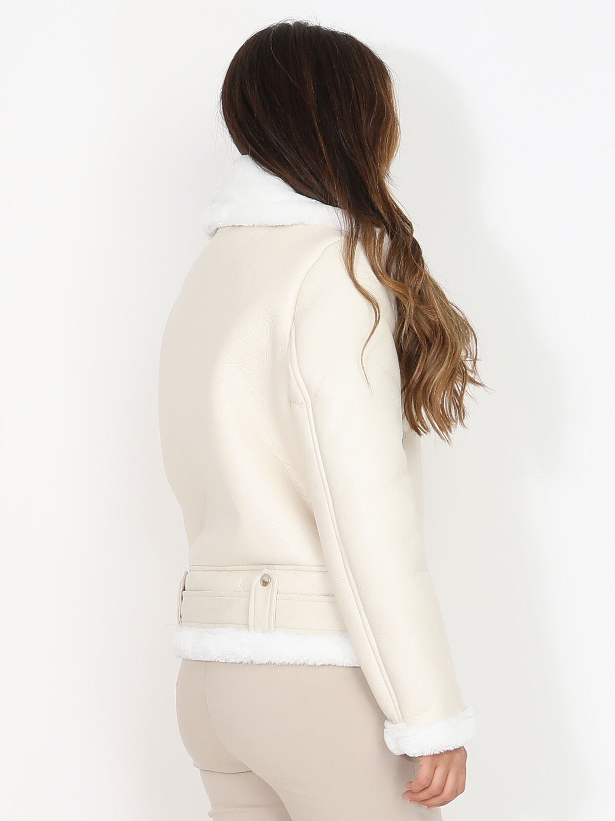 Blouson aviateur bi-matière- Beige