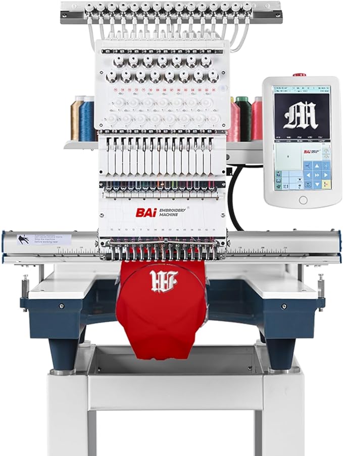 BAi Mirror1501 Hat Embroidery Machine With Multi Needle,15 Needle Embroidery Machine with 13.7x19.7 Inches Large Embroidery Area,Commercial Embroidery Machine with Laser Positioning